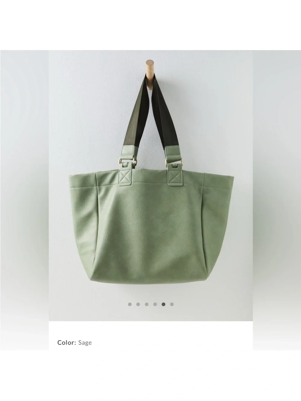 Free People Mint Green Canvas Tote with Dark Green Straps